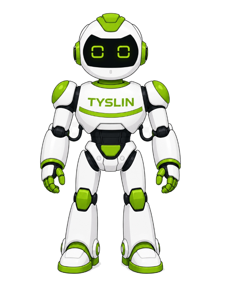 Tyslin AI agent standing robot mascot
